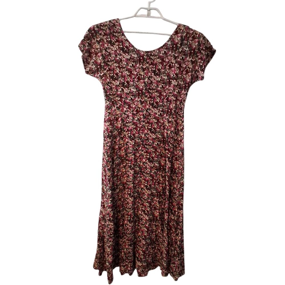 Chorus Line vintage dress women 7 8 USA cinch clip black floral maxi cottagecore